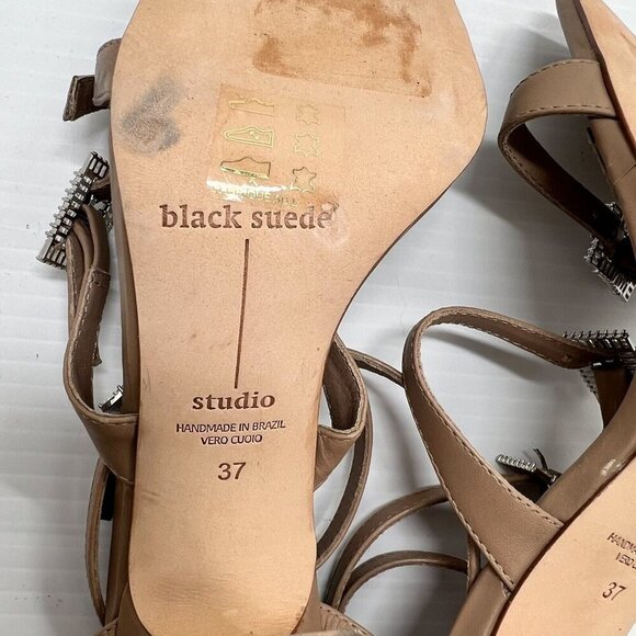 BLACK SUEDE STUDIO Livia Tan Leather Sandals With Crystal Buckles Size 37 - Picture 12 of 13